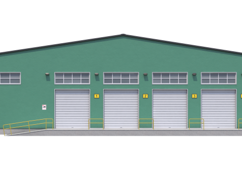 Green Industrial Building Model 3D