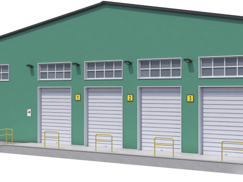 Green Industrial Building Model 3D