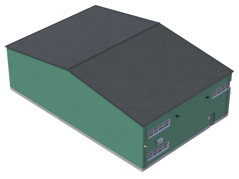 Green Industrial Building Model 3D