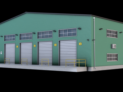 Green Industrial Building Model 3D