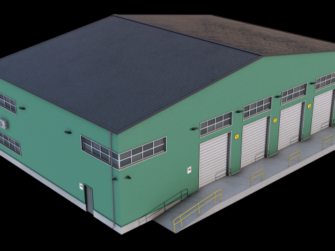 Green Industrial Building Model 3D