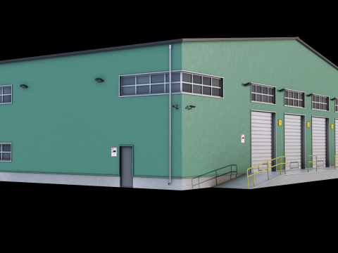 Green Industrial Building Model 3D
