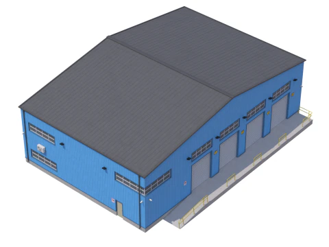 Industrial Building Blue 3D Model