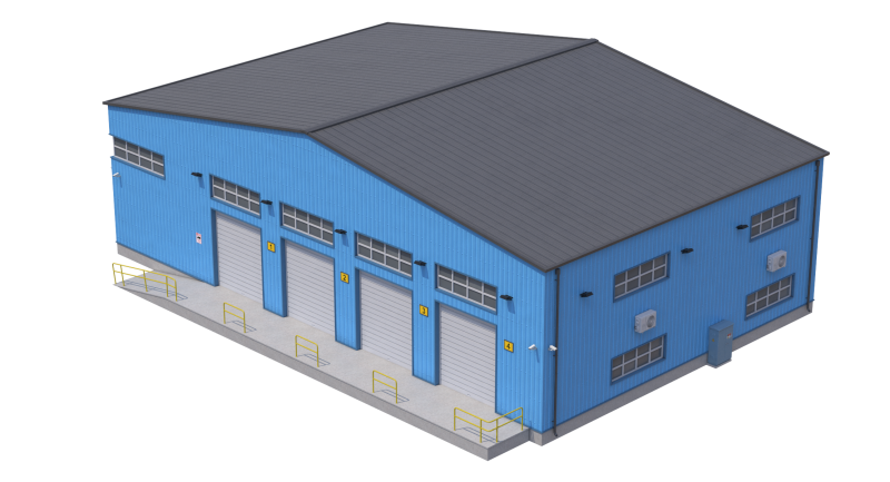 Industrial Building Blue 3D Модель .c4d .max .obj .3ds .fbx .stl .blend 