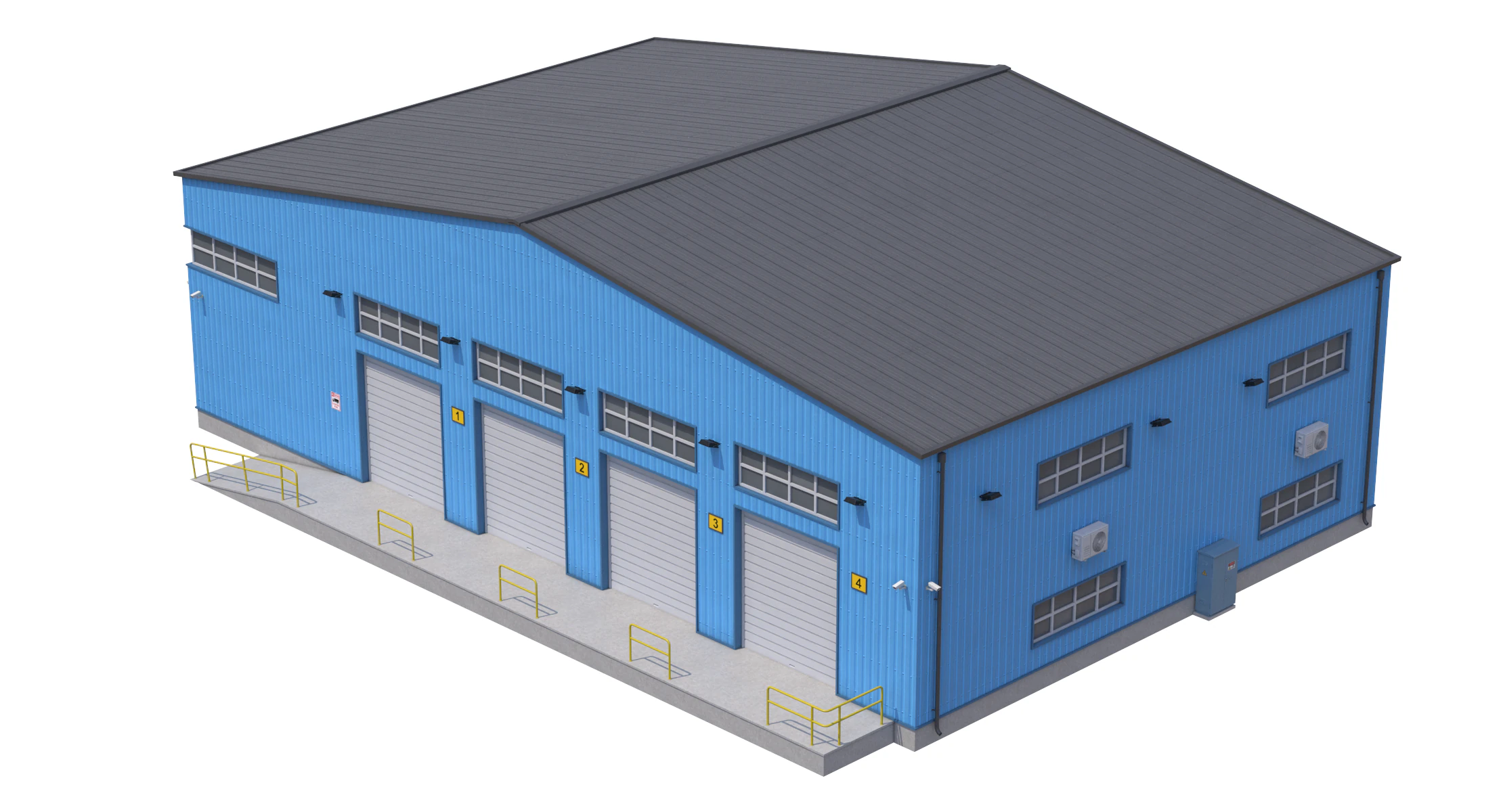 Industrial Building Blue 3D Model .c4d .max .obj .3ds .fbx .stl .blend 