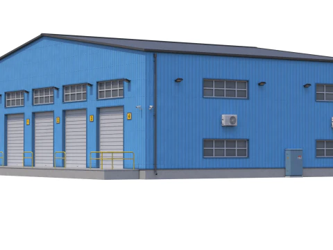Industrial Building Blue 3D Model