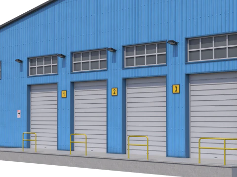 Industrial Building Blue 3D Model