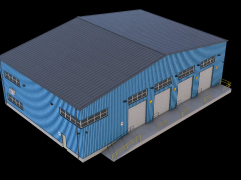 Industrial Building Blue 3D Model