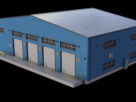 Industrial Building Blue 3D Model