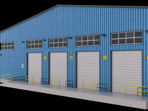 Industrial Building Blue 3D Model