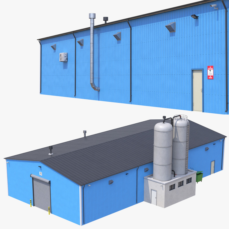 Industrial Building 6 Blue 3D मॉडल .c4d .max .obj .3ds .fbx .stl .blend 