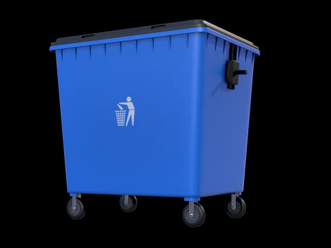 Blue Trash Bin 3D Model