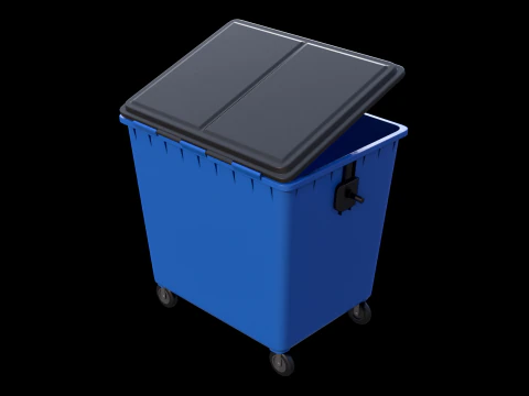 Blue Trash Bin 3D Model