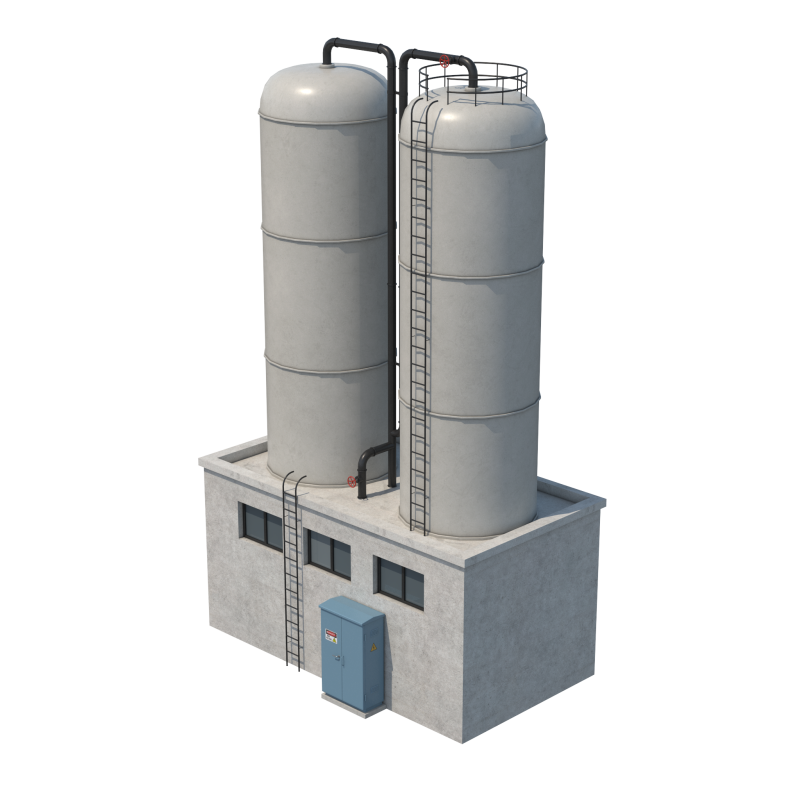 Industrial Silo Building 3D 模型 .c4d .max .obj .3ds .fbx .stl .blend