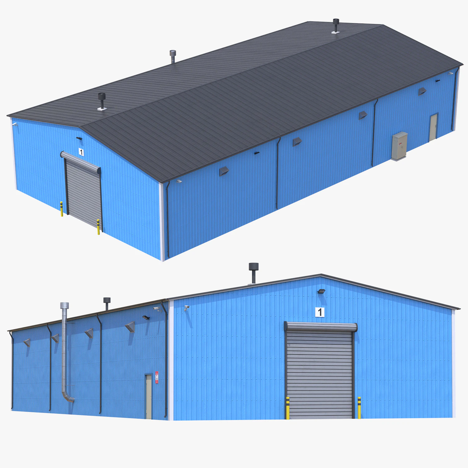 Industrial Building 7 Blue 3D Model .c4d .max .obj .3ds .fbx .stl .blend 