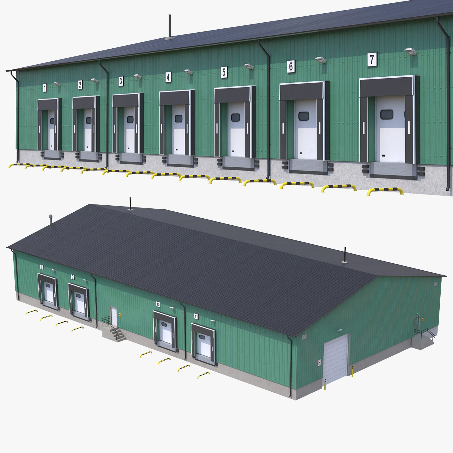Industrial Building 8 Green 3D Model .c4d .max .obj .3ds .fbx .stl .blend