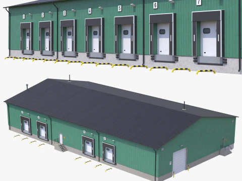 Industrieel Gebouw 8 Groen 3D Model