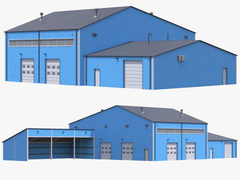 Edificio industriale 9 Blu Modello 3D