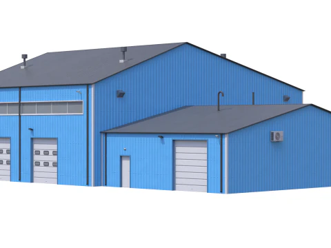 Industrial Building 9 Blue 3D Model