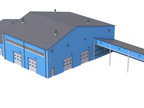 Industrial Building 9 Blue 3D Model