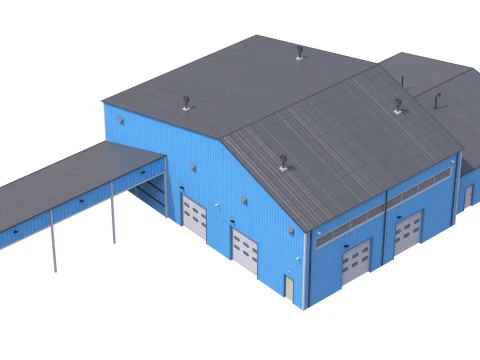 Industrial Building 9 Blue 3D Model