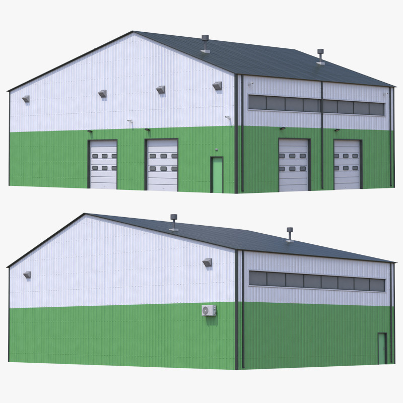 Industrial Building 13 Green 3D 模型 .c4d .max .obj .3ds .fbx .stl .blend 