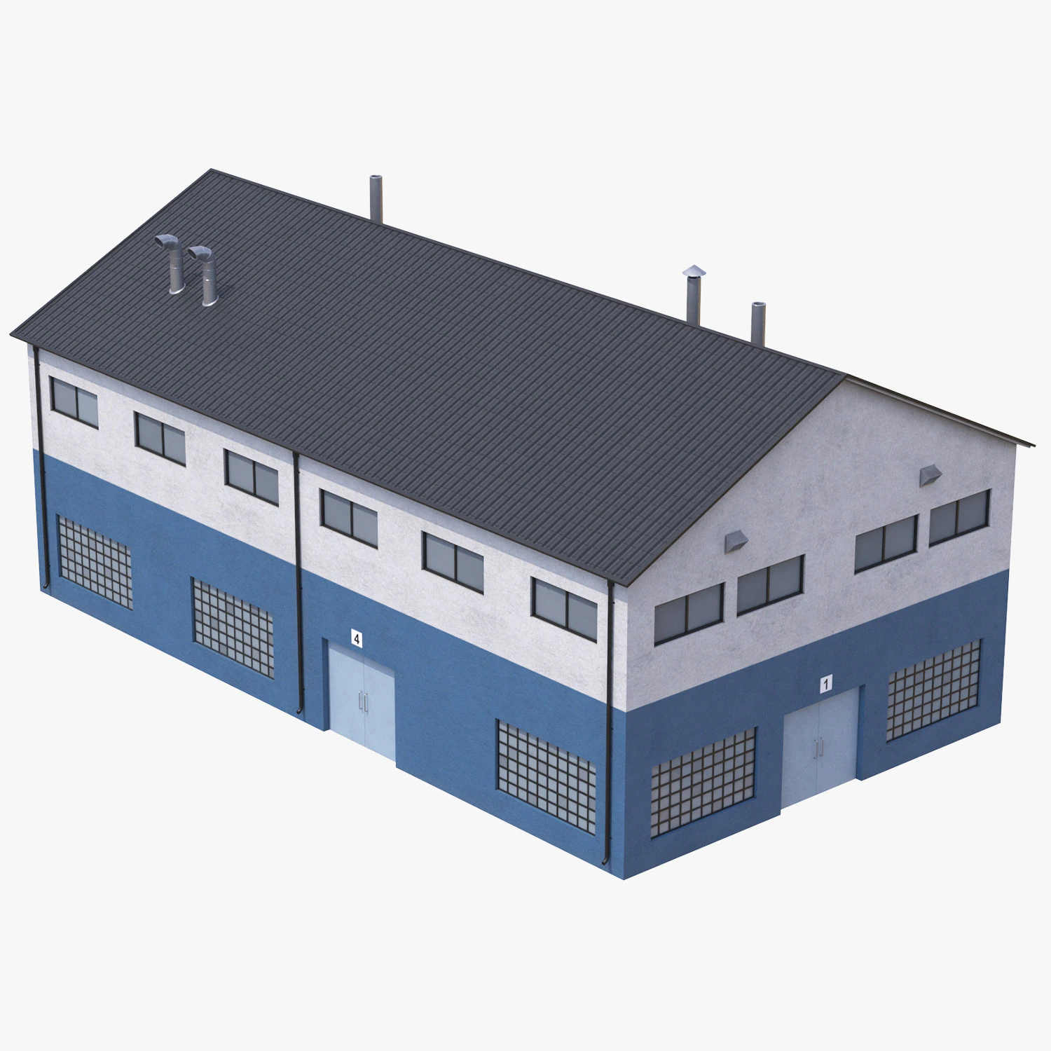 Industrial Building 14 Blue 3D Model .c4d .max .obj .3ds .fbx .stl .blend 