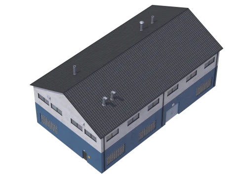Industrial Building 14 Blue 3D Model