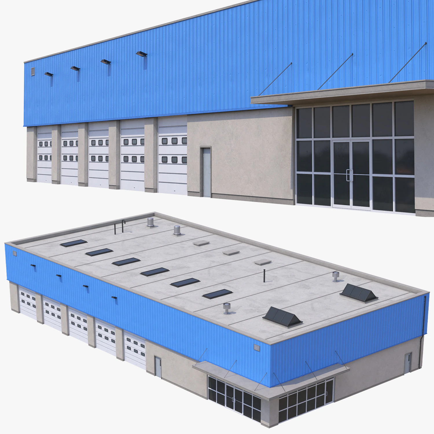 Industrial Building 16 Blue 3D Model .c4d .max .obj .3ds .fbx .stl .blend 