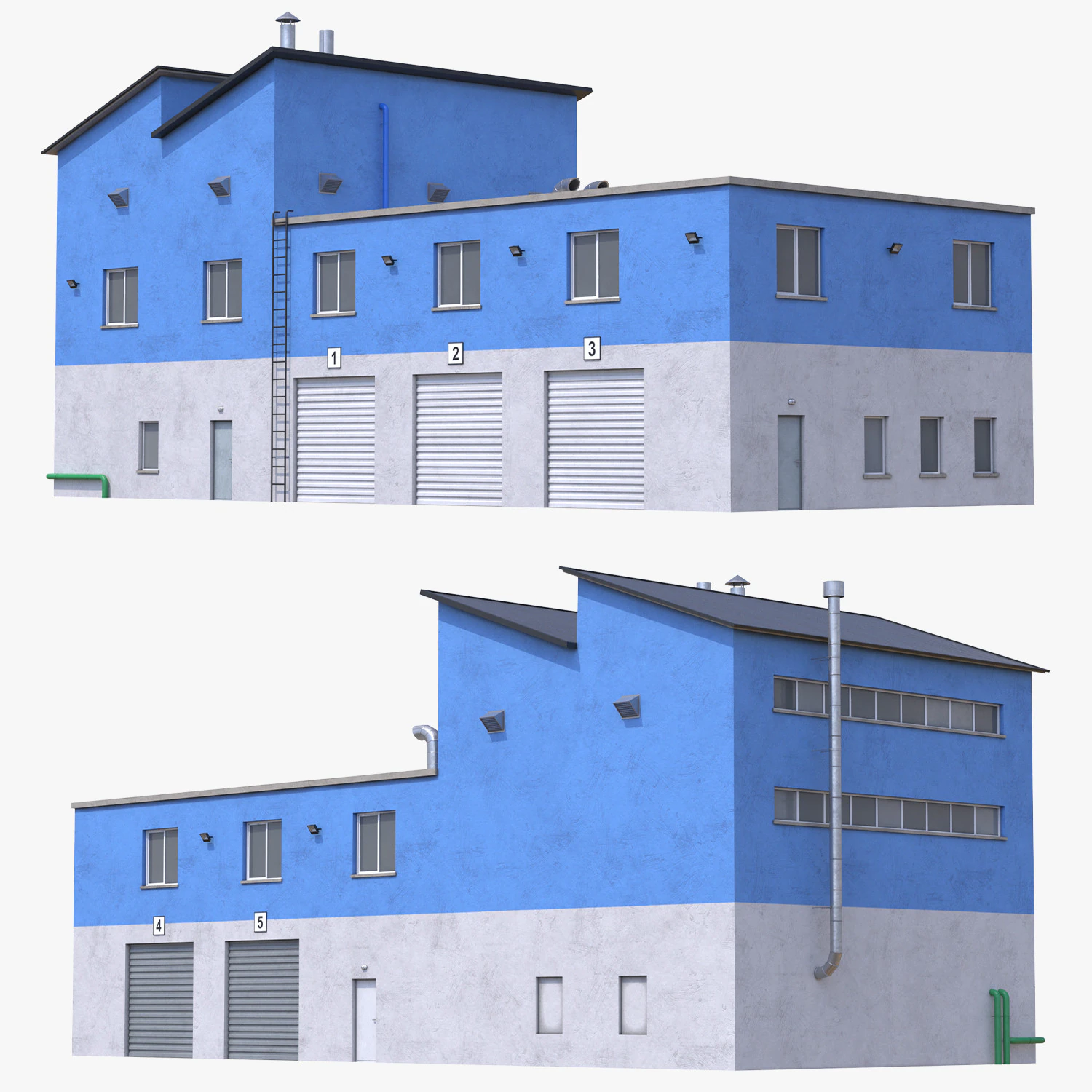 Industrial Building 15 Blue 3D Model .c4d .max .obj .3ds .fbx .stl .blend 