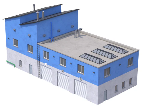 Industrial Building 15 Blue 3D Model