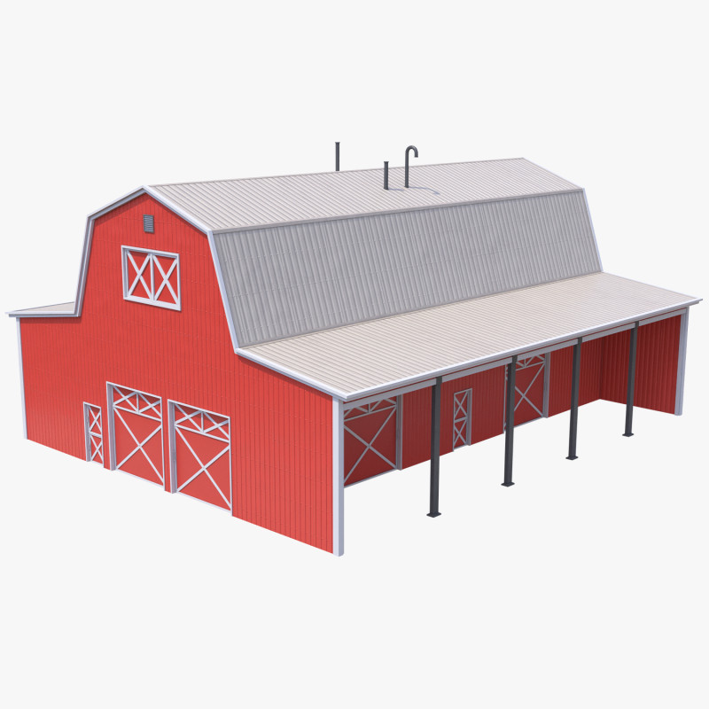 Red Farm Barn 18 Model 3D .c4d .max .obj .3ds .fbx .stl .blend 