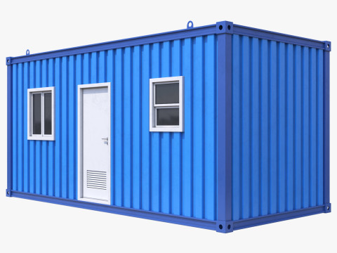 Blue Construction Site Cabin PBR Model 3D