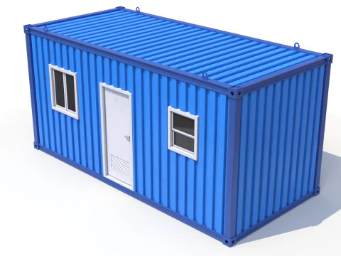 Blue Construction Site Cabin PBR 3D Model