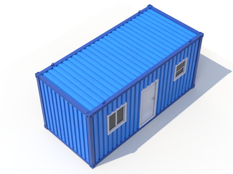 Blue Construction Site Cabin PBR Model 3D