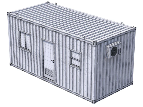 Blue Construction Site Cabin PBR 3D Model