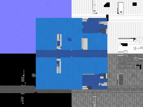 Blue Construction Site Cabin PBR Model 3D