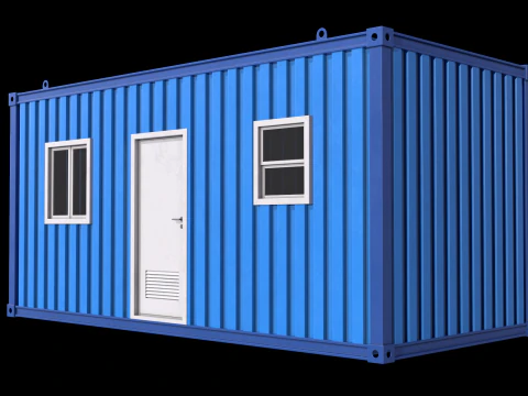 Blue Construction Site Cabin PBR 3D Model