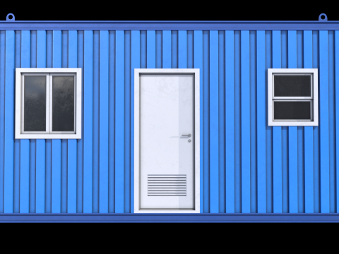 Blue Construction Site Cabin PBR Model 3D