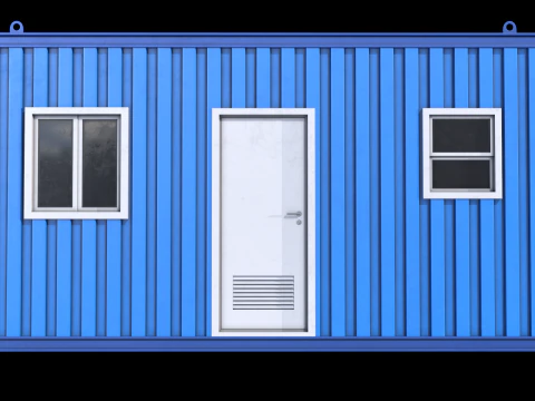 Blue Construction Site Cabin PBR 3D Model