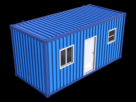 Blue Construction Site Cabin PBR Model 3D