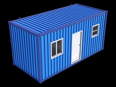 Blue Construction Site Cabin PBR 3D Model