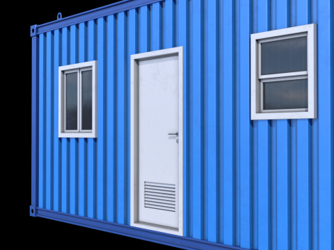 Blue Construction Site Cabin PBR Model 3D