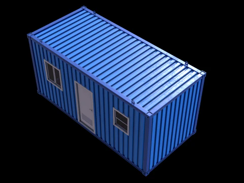 Blue Construction Site Cabin PBR 3D Model