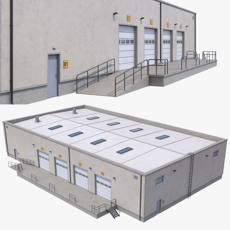 Warehouse Building 23 PBR Model 3D .c4d .max .obj .3ds .fbx .stl .blend