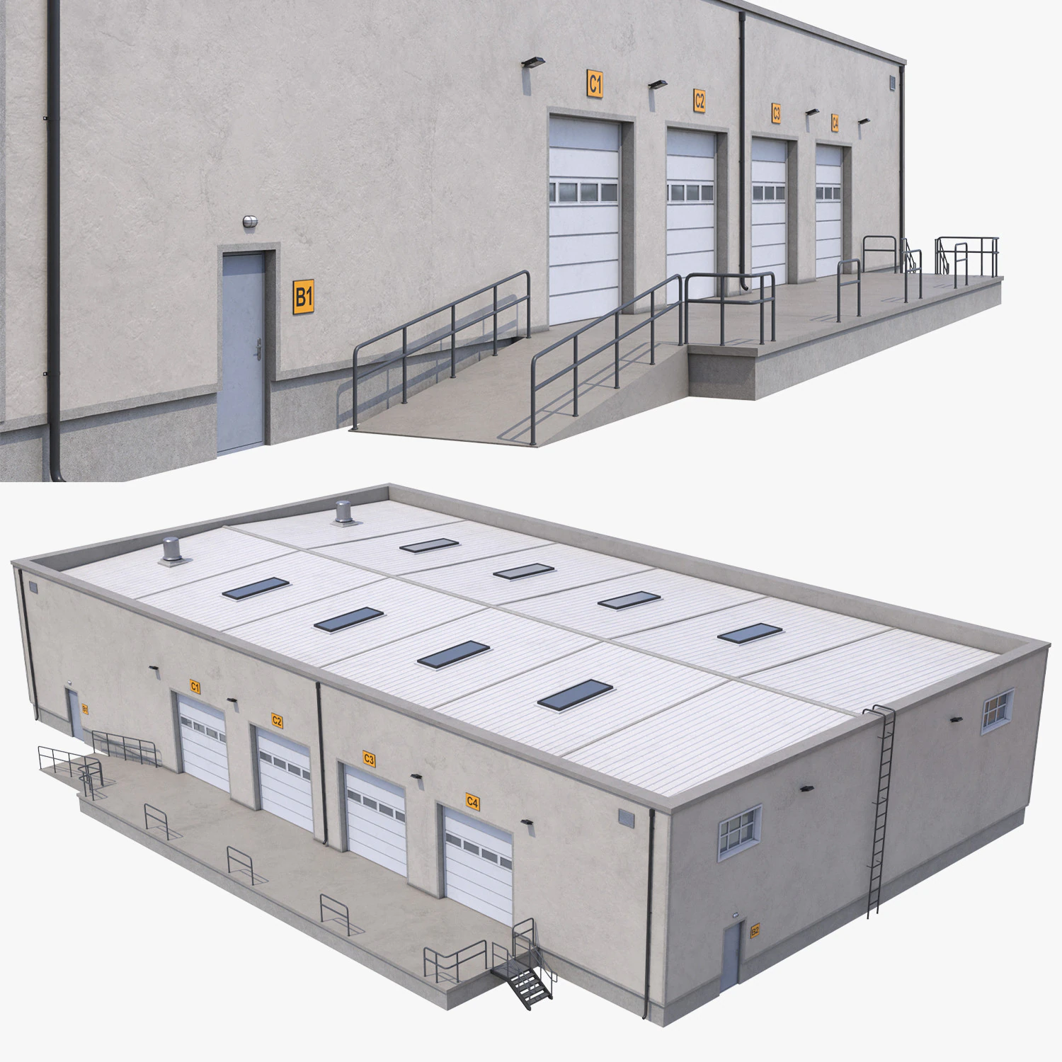 Warehouse Building 23 PBR 3D Model .c4d .max .obj .3ds .fbx .stl .blend 
