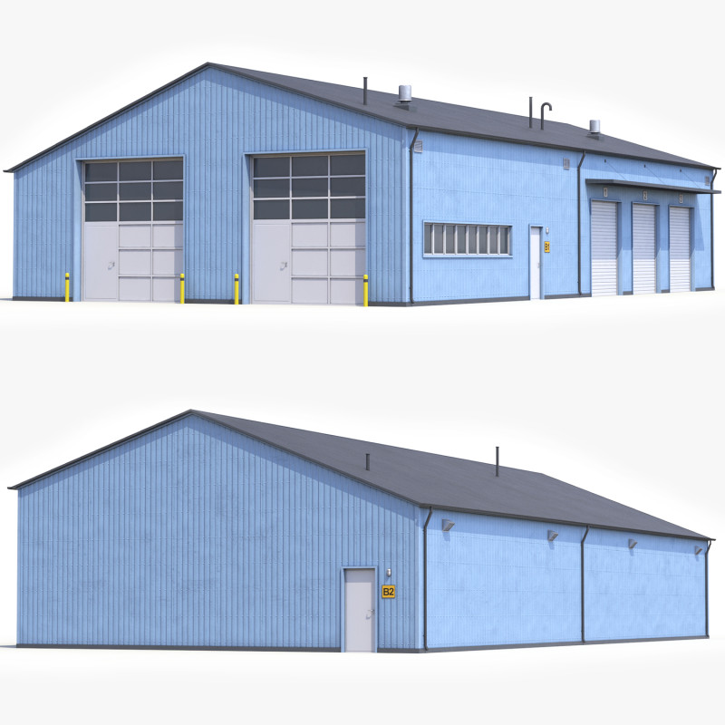 蓝色工业大厦30号PBR 3D 模型 .c4d .max .obj .3ds .fbx .stl .blend