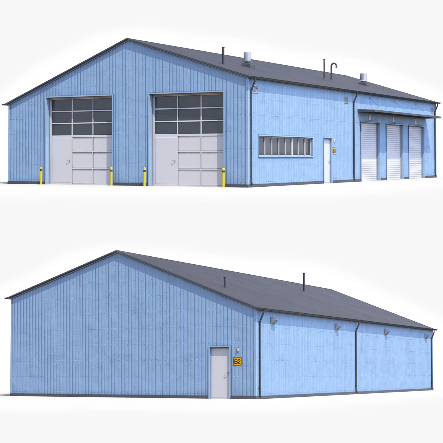 Blue Industrial Building 30 PBR 3D Model .c4d .max .obj .3ds .fbx .stl .blend 