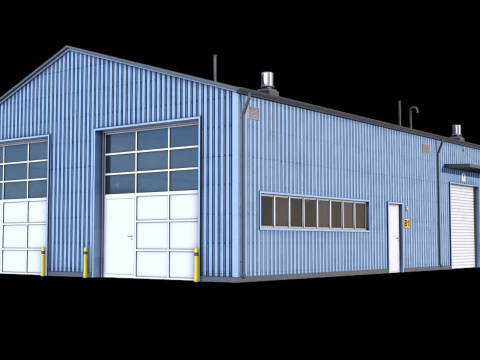 Blue Industrial Building 30 PBR 3D Model