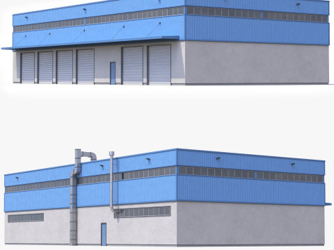 Gedung Industri Biru 31 PBR Model 3D